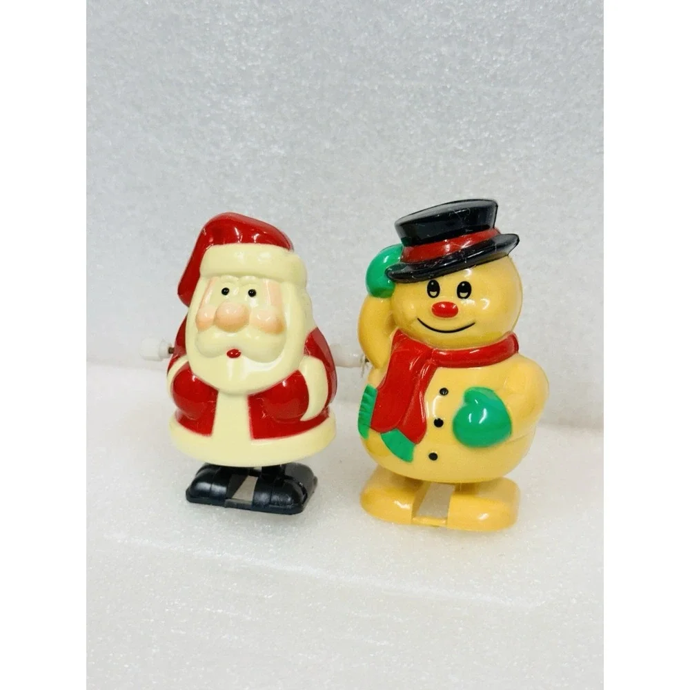 Vintage Santa Snowman Hard Plastic Windup Walking Toy Decoration  Clockwise